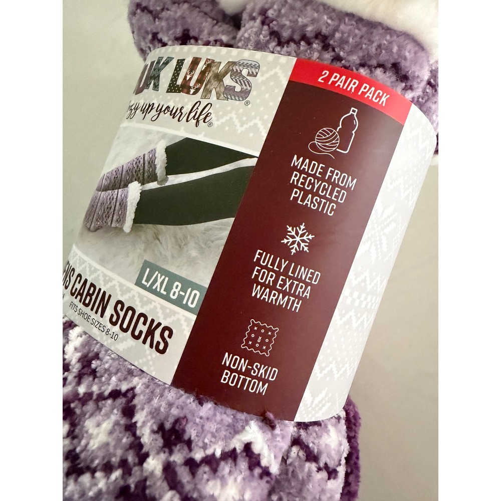 Muk Luks Womens Cabin Socks 2 Pair Pack Purple Fair Isle L/XL 8-10 Non-Skid - Picture 6 of 6